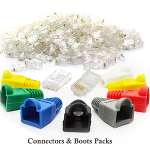 Conectores y botas RJ45 - Lote de enchufes de cable de conexión Ethernet LAN de red Cat5e Cat6 - Imagen 1 de 8