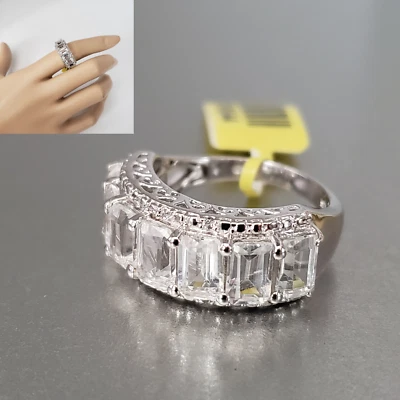 Diamond-Cut Topaz Platinum Overlay Sterling Silver Ring SZ 6.75 TGW 5.20 cts - Image 1 of 4