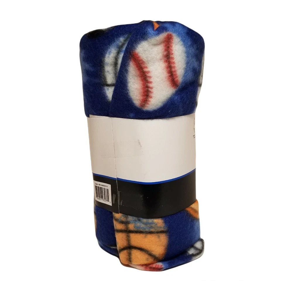 Mainstays Fleece Throw 50" x 60" BLUE SPORTS BALL Lightweight Blanket STADIUM - Image 1 of 4