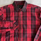 INC Men's Red Black Plaid Button Up Beaded Shirt Size S Cotton Preppy NWT