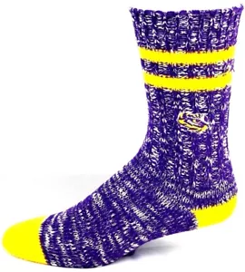 LSU Tigers Two Stripe Purple & Gold Crew Alpine Knit Socks - Picture 1 of 3