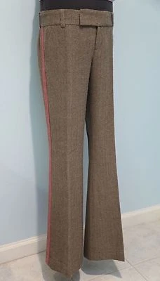 LADIE'S JUICY COUTURE BROWN & PINK STRIPE HERRINGBONE WOOL PANTS - Size 28 - Изображение 1 из 4