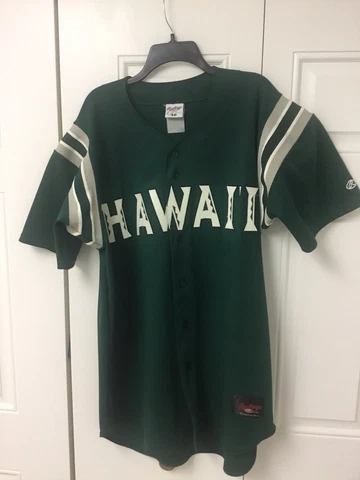 Rawlins Team Hawaii Rainbow Warriors Baseball Jersey Game Issued Size 48 Green Cover