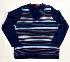 Tommy Hilfiger Cotton Sweater Top 0x Plus Size Navy Stripe V-neck