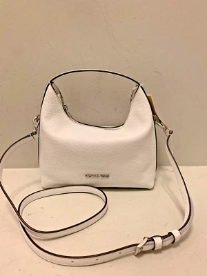 Michael Kors Ember Small Women Leather Messenger Shoulder Handbag Optic White - Image 1 of 4