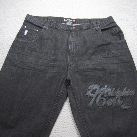 Philadelphia 76ers Jeans Mens 42x36 Black Baggy Hip Hop Basketball Unk Denim Cover