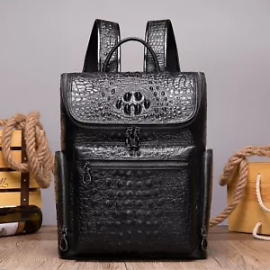 Herren Leder Rucksack Geprägtes Muster Laptop Tasche Business Reise Rucksack - Bild 1 von 20