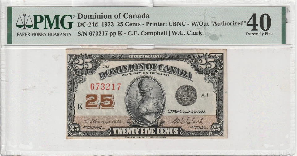 Canada 25 Cents Banknote 1923 Extremely Fine Grade-40-PMG DC#24-D - Image 1 of 2