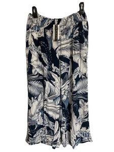 Pantalones GRACE Talla L Pierna Ancha Largos Estilo Palazzo Azul Marino Blanco Floral Cintura Elástica - Imagen 1 de 9