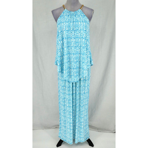 Abito Michael Kors donna piccolo blu bianco maxi elasticizzato maglia catena collo zip posteriore