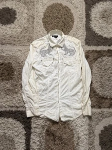 INC Western Hemd mit Knopfleiste Herren M weiß silber bestickt Drache langarm - Bild 1 von 6