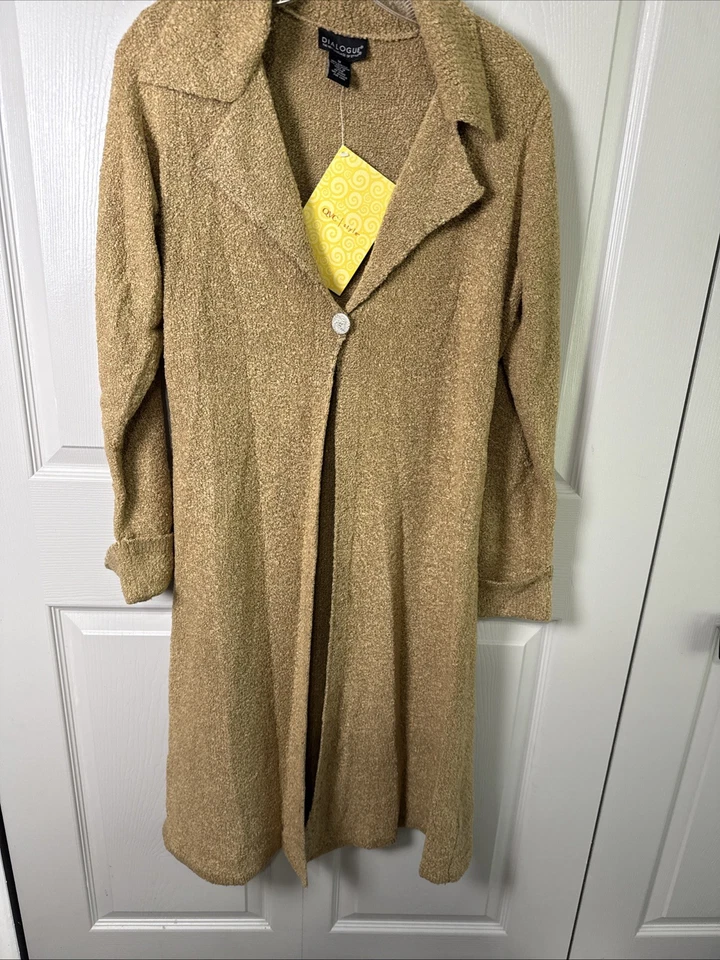 Dialogue Mujer Suéter Largo Tostado Tejido Cárdigan Plumero Talla M Texturizado L/S Puños Foto 1 de 4