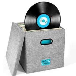 Vinyl Record Storage Box with Lid and Handles, LP Record Organizer, Stylish3674 - Picture 1 of 5