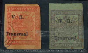 Transvaal 1879 SG 147b, 148 1d rot auf rot orange & 3d mauve auf grün IMPERF gebraucht - Bild 1 von 2