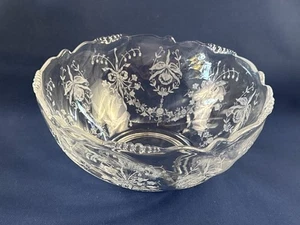 vintage A H Heisey & Co. clear glass WAVERLY salad bowl ORCHID etching c.1940-57 - Picture 1 of 6