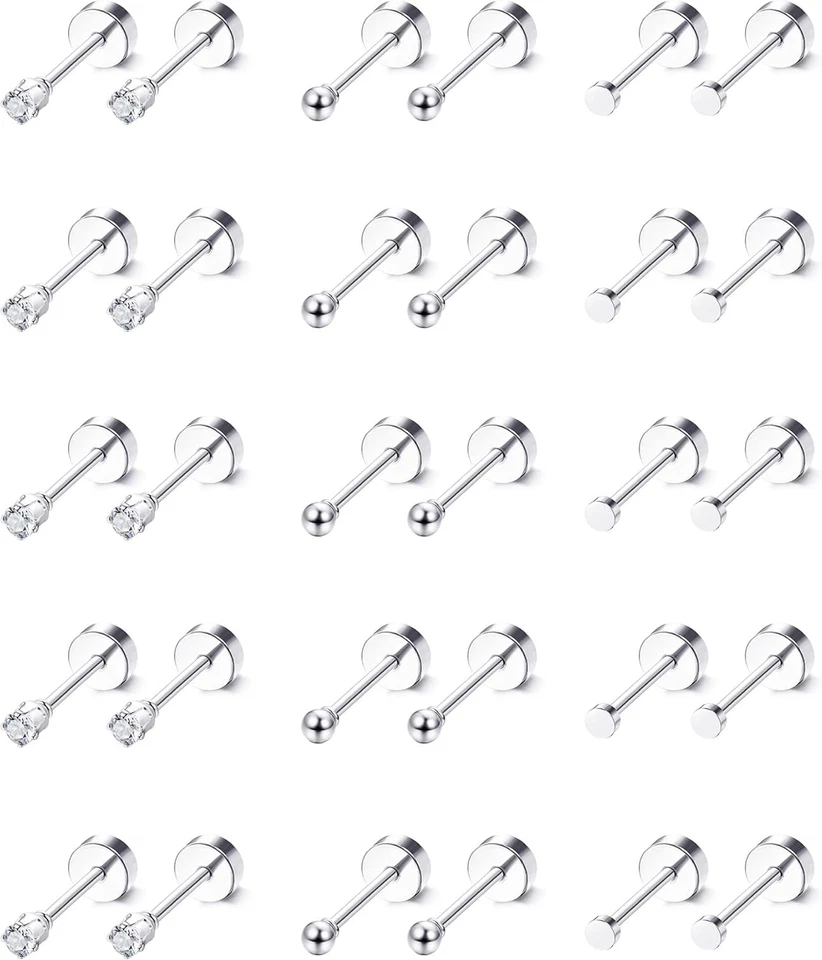 LOLIAS 15 Pairs Tiny Surgical Steel Gold Stud Earrings Comfortable Screw Back F