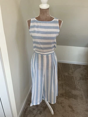 Camiseta sin mangas de lino a rayas azul claro blanca para mujer Mameluco Capri Beach Coverup Foto 1 de 4