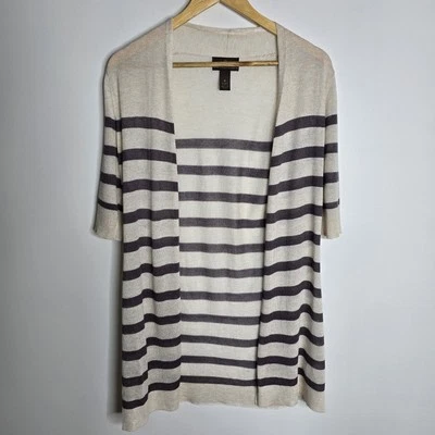 Fenn Wright Manson Sweater Womens Medium Beige Gray Striped Lightweight Cardigan - Image 1 of 4