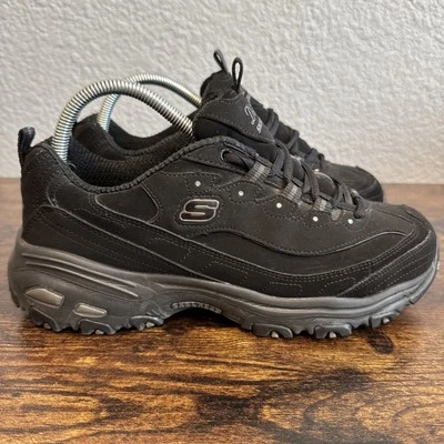 SKECHERS D'Lites 女式 9 宽黑色麂皮绒运动鞋厚底厚底鞋 11949W — 第 1/4 张图片