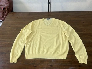 Suéter Polo Ralph Lauren Vintage Amarillo 100% Cachemira Cuello en V Para Hombre XL De Colección - Imagen 1 de 8