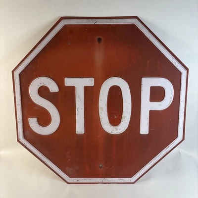 Letrero de calle STOP vintage grabado calibre pesado acero 24"×24" metal rojo Foto 1 de 4