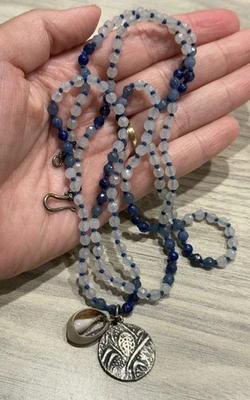 Chan Luu 925 Silver 36” Long Cowrie Shell & Pendant Necklace Blue - Image 1 of 4