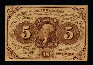 1st ISSUE No Mono CRISP AU+/UNC 5c 1862-63 Fractional POSTAGE Currency! - Picture 1 of 2