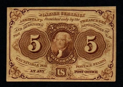 1st ISSUE No Mono CRISP AU+/UNC 5c 1862-63 Fractional POSTAGE Currency! - Image 1 of 2