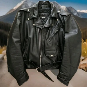 Steer Brand Vintage Leather Motorcycle Biker Jacket Classic Mens XL XXL 50 USA - Foto 1 di 12