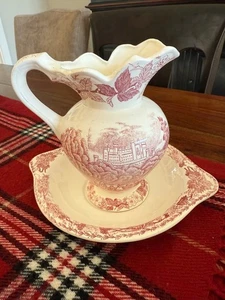 Rot/Rosa Transferware Krug und Schüssel Vintage Set - Bild 1 von 7