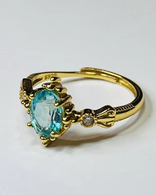 Anillo Topacio Paraiba Azul Marqués Natural Plata de Ley 925 Oro 18k Sobre Foto 1 de 4