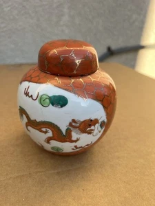 Antike chinesische handbemalte Drache Phönix Porzellan Ingwer Dose mit Deckel 4-1/2" - Bild 1 von 13