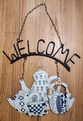 Placa de boas-vindas chá e café rústica TODO metal pendurado parede decoração arte RARA - Imagem 1 de 4