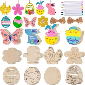 60PCS Easter Wood Cutouts for Crafts Easter Unfinished Ornaments DIY with Bunny - Picture 1 of 7