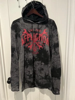 Vintage Y2K Affliction Gray Black Metal Skull Hoodie- Men’s Medium NWOT - Image 1 of 4