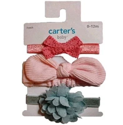 NEW! Carter's Baby, 3 Pack! Flower & Bows Headwraps, Adorable Girls Headbands - Image 1 of 4