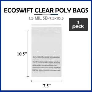 1 7,5x10,5 EcoSwift Selbstversiegelnde Erstickungswarnung Klar Polybeutel Kostenloser Versand - Bild 1 von 6