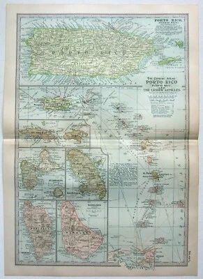 Antique 1902 Map of Porto Rico & The Lesser Antilles by The Century Company. Ant - Image 1 of 4