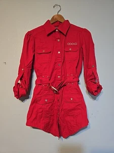 COOGI Vintage Womens Size M Rhinestone Logo Belted Shirt in Red Snap Front - Picture 1 of 15