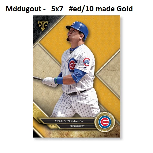 KYLE SCHWARBER #9 CUBS #ed/10 made Gold 5X7 - 2017 TOPPS TRIPLE THREADS - Image 1 of 1