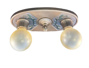 1920-30s Iron 2 Light Flush Mount Fixture - Picture 1 of 6