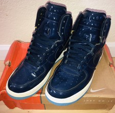 navy blue and yellow high top air force ones