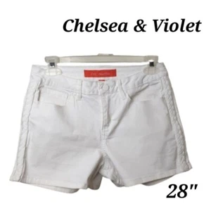Women's White Denim Shorts 6 Mid Rise Braided Sides 28" Chelsea & Violet - Picture 1 of 6