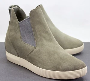 Sorel Out N About Womens Sz US 10 Hidden Wedges Slip On Olive Suede Bootie Shoes - Picture 1 of 12