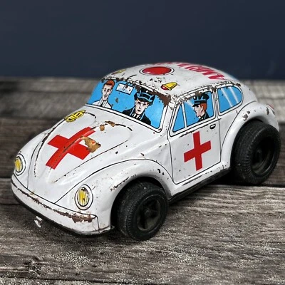 Vintage Tin Litho Volkswagon Beetle Ambulance Car CH-6671A Made in Japan - Image 1 of 4
