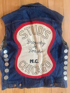 1970s Vintage XL Maverick Denim Motorcycle Vest Black Americana Patches - Picture 1 of 3