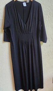 Roamans Dress Womens 18W Classic Black Pleated Stretch Washable 3/4 Sleeve - Picture 1 of 8
