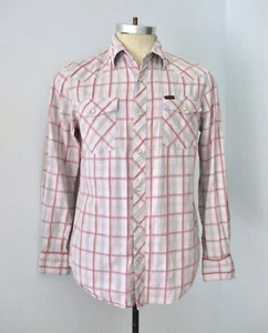 Bullhead Gray Red Plaid SOFT 100% Cotton Western Rockabilly Shirt Pearl Snaps M - Picture 1 of 9