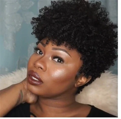 Pelucas de cabello humano hechas a máquina Pelucas de cabello virgen brasileño rizado afro rizado Foto 1 de 4