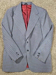 Vintage 60er 70er Jahre Mr. Executive blau rot kariert Blazer breite Revers CA. 46 - Bild 1 von 10
